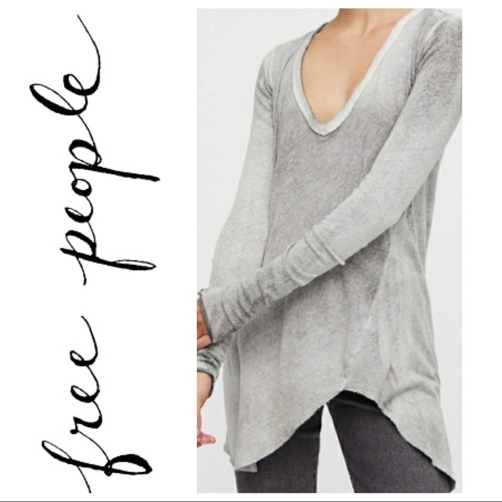 Free People Mineral Wash Asymetric Top-NWOT-GRAY